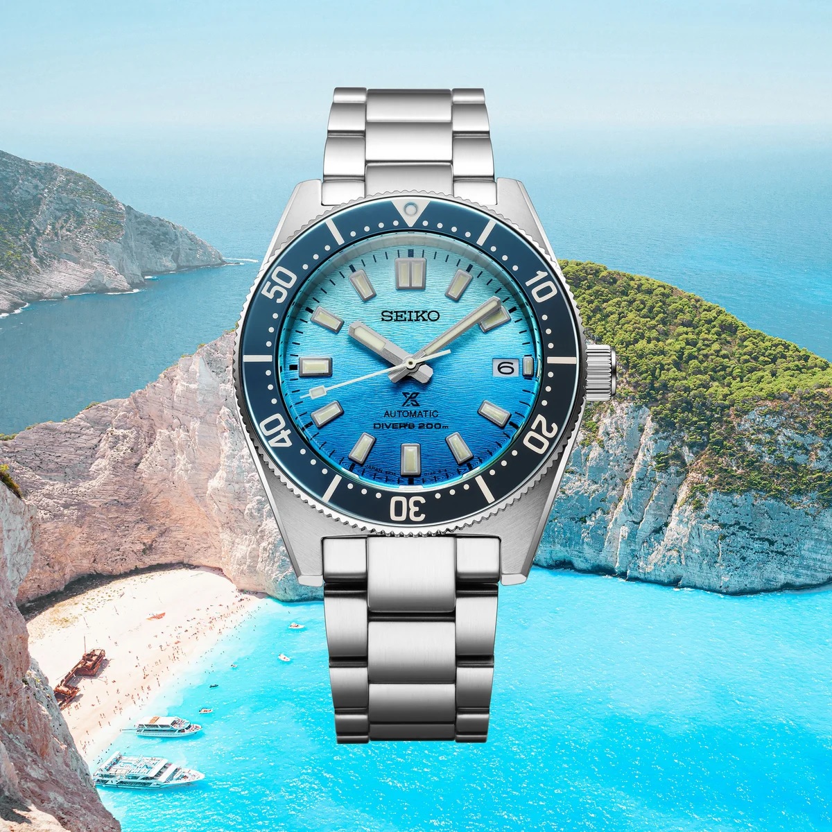 SEIKO Prospex Divers Limited Edition Zakynthos 1965 Recreation Automatic 40.5mm Silver Stainless Steel Gift Set with Bracelet and Extra White Strap SPB473J1 - 5