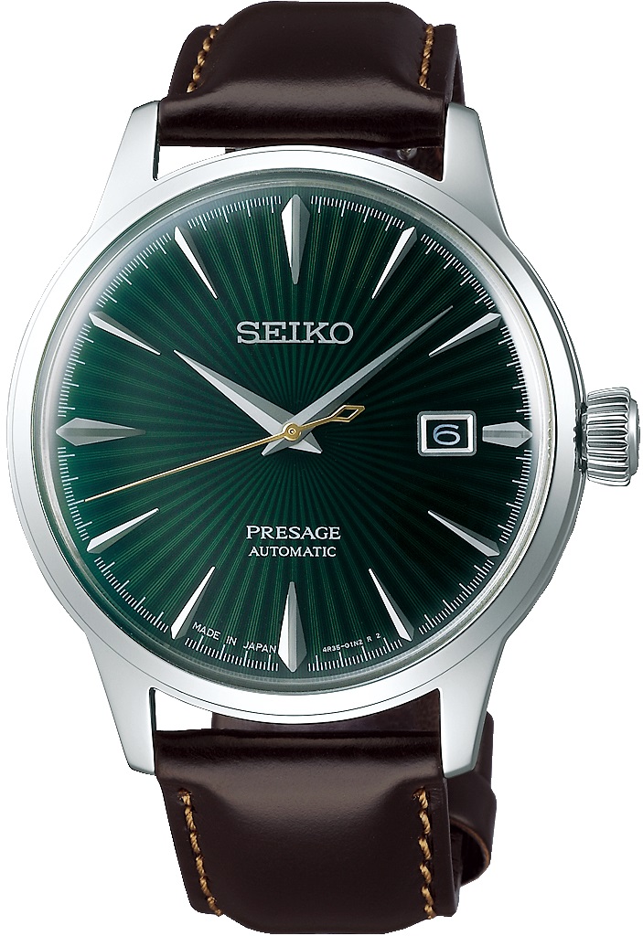 SEIKO Presage Cocktail Time: 'Mockingbird' Automatic 40.5mm Silver Stainless Steel Brown Leather Strap SRPD37J1 - 