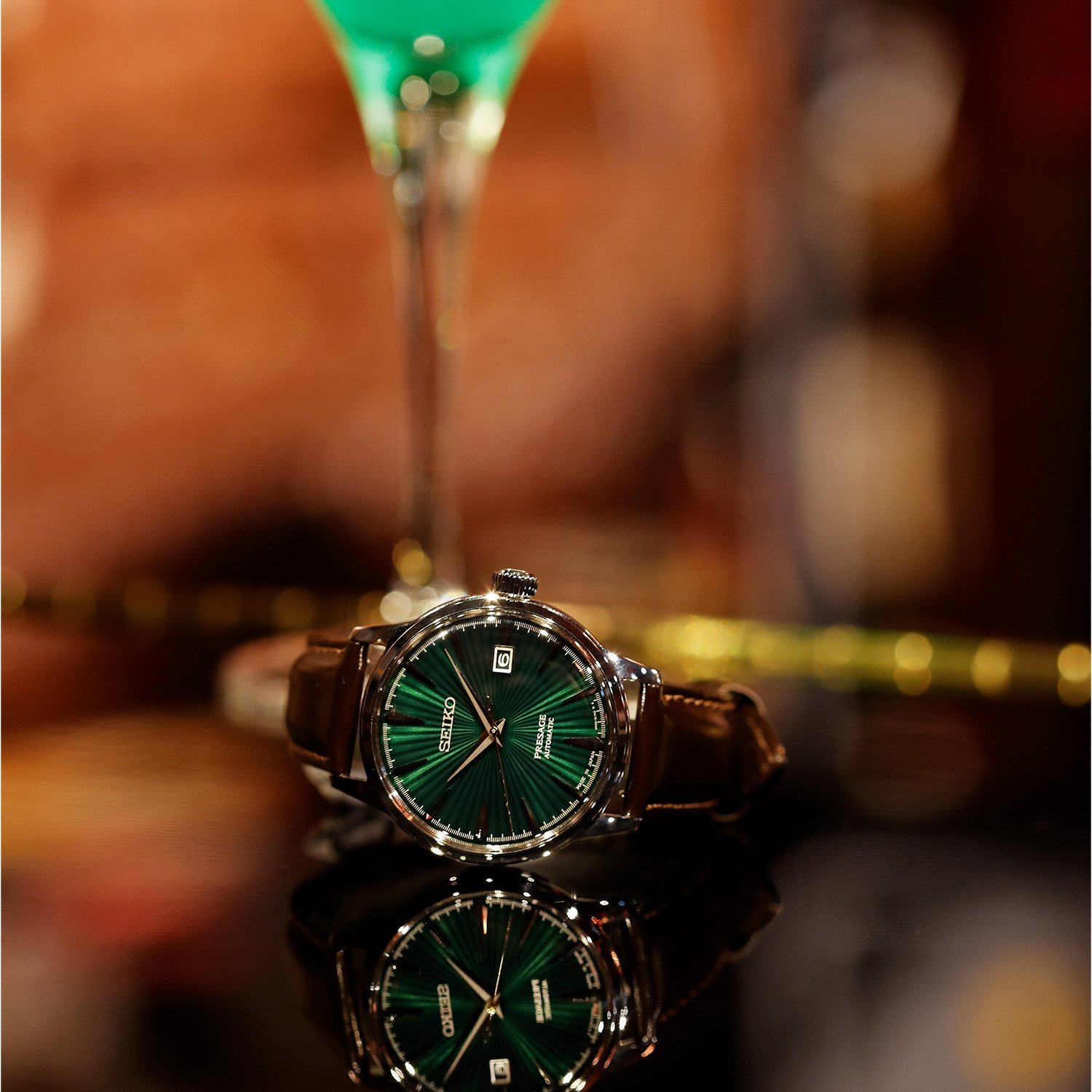 SEIKO Presage Cocktail Time: 'Mockingbird' Automatic 40.5mm Silver Stainless Steel Brown Leather Strap SRPD37J1 - 5