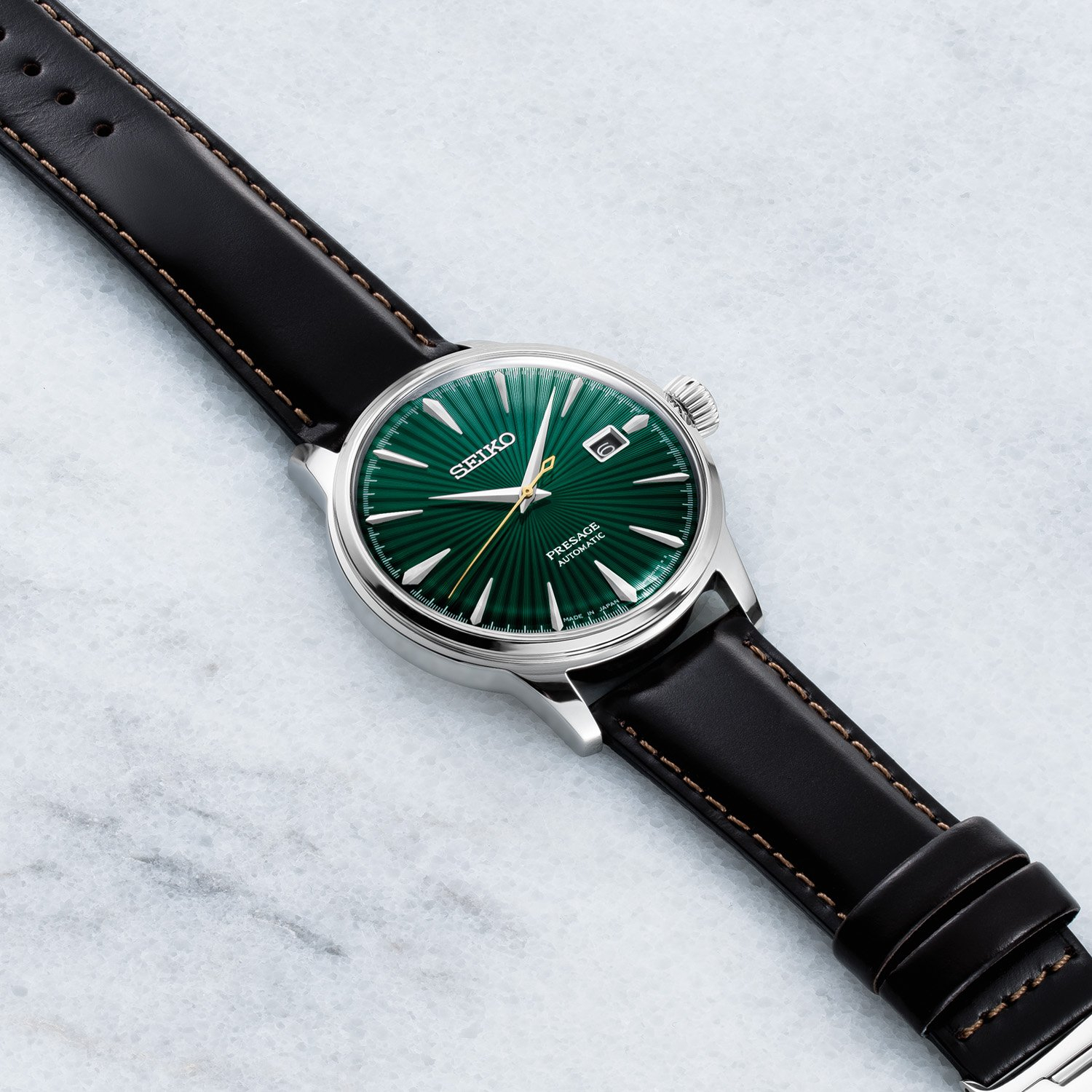 SEIKO Presage Cocktail Time: 'Mockingbird' Automatic 40.5mm Silver Stainless Steel Brown Leather Strap SRPD37J1 - 6