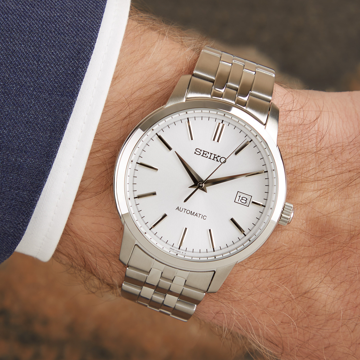 SEIKO Essential Time Automatic Silver Dial 41.2mm Silver Stainless Steel Bracelet SRPH85K1 - 