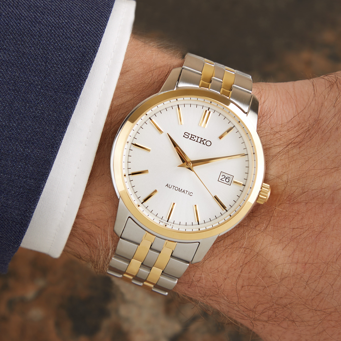 SEIKO Essential Time Automatic Silver Dial 41.2mm Two Tone Gold Stainless Steel Bracelet SRPH92K1 - 2