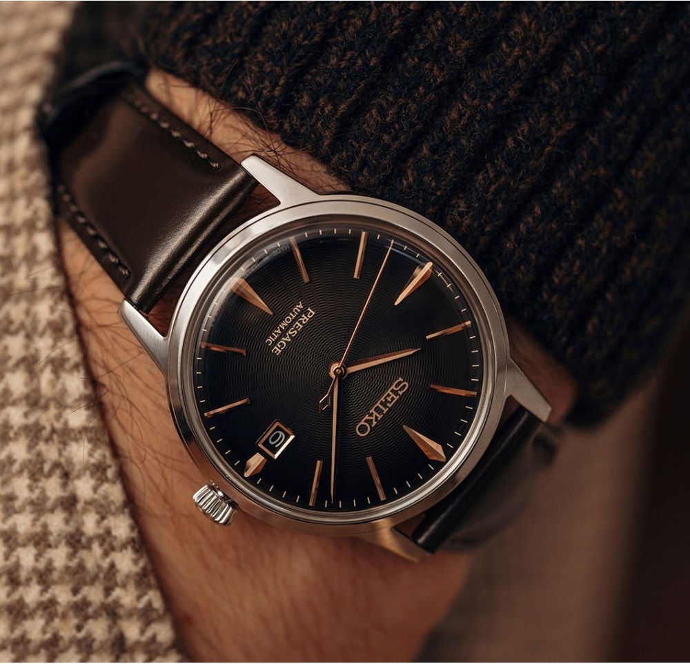 SEIKO Presage Cocktail Time 'The Irish Coffee' Automatic 39.52mm Silver Stainless Steel Brown Leather Strap SRPJ17J1 - 