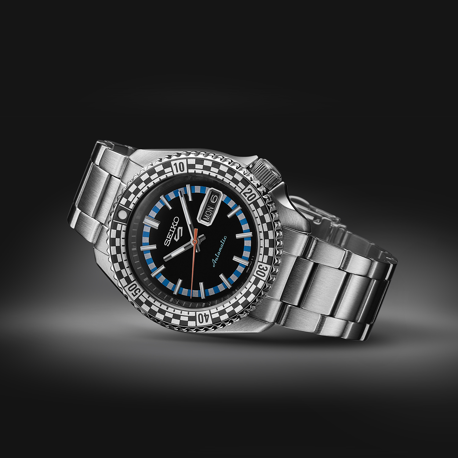 SEIKO 5 Sports Black & White 'Checker Flag' Special Edition Automatic Black Dial 42.5mm Silver Stainless Steel Bracelet SRPK67K1 - 4