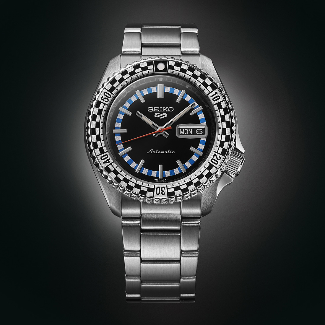 SEIKO 5 Sports Black & White 'Checker Flag' Special Edition Automatic Black Dial 42.5mm Silver Stainless Steel Bracelet SRPK67K1 - 5
