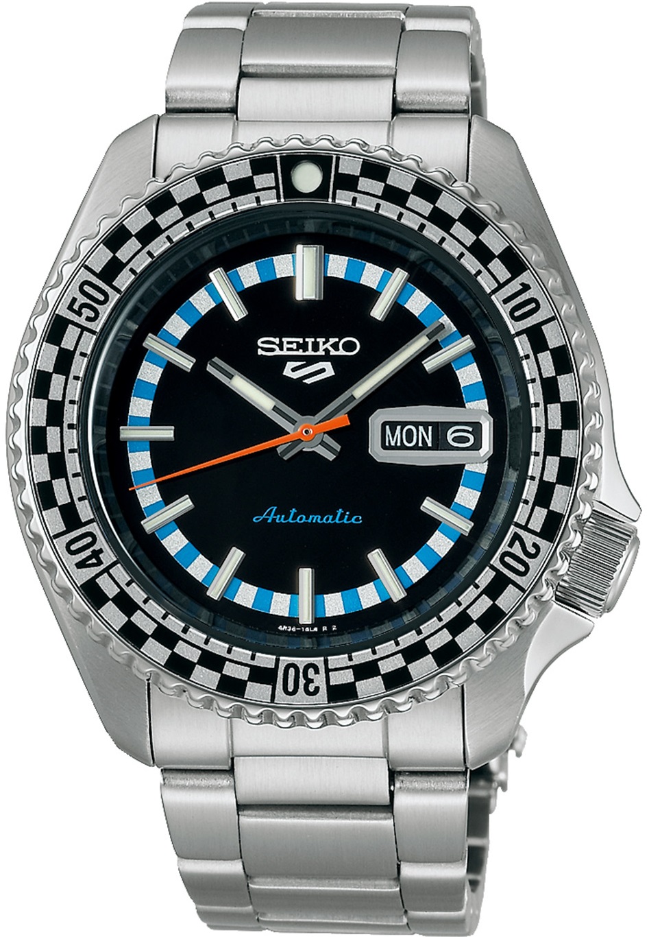 SEIKO 5 Sports Black & White 'Checker Flag' Special Edition Automatic Black Dial 42.5mm Silver Stainless Steel Bracelet SRPK67K1 - 1