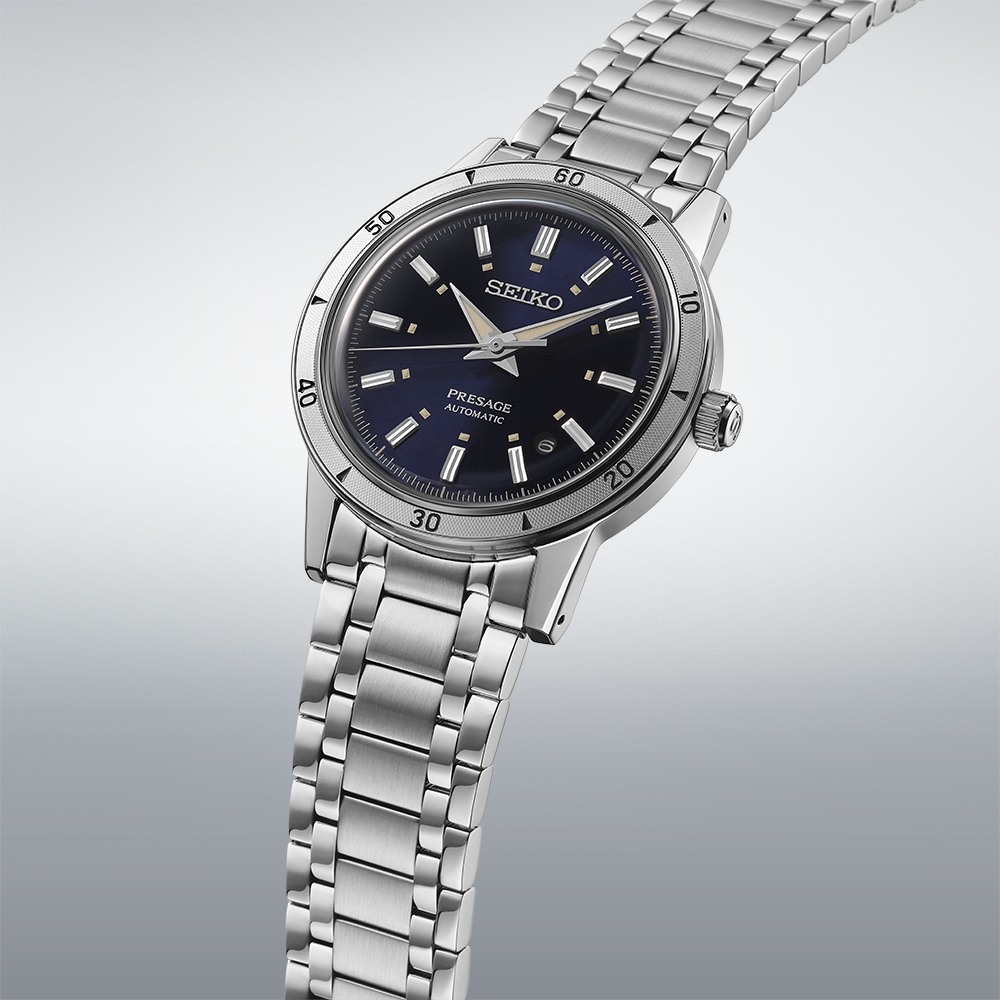 SEIKO Presage 'Elegant Yet Rugged' Style 60s Automatic Navy Dial 39.5mm Silver Stainless Steel Bracelet SRPL07J1 - 
