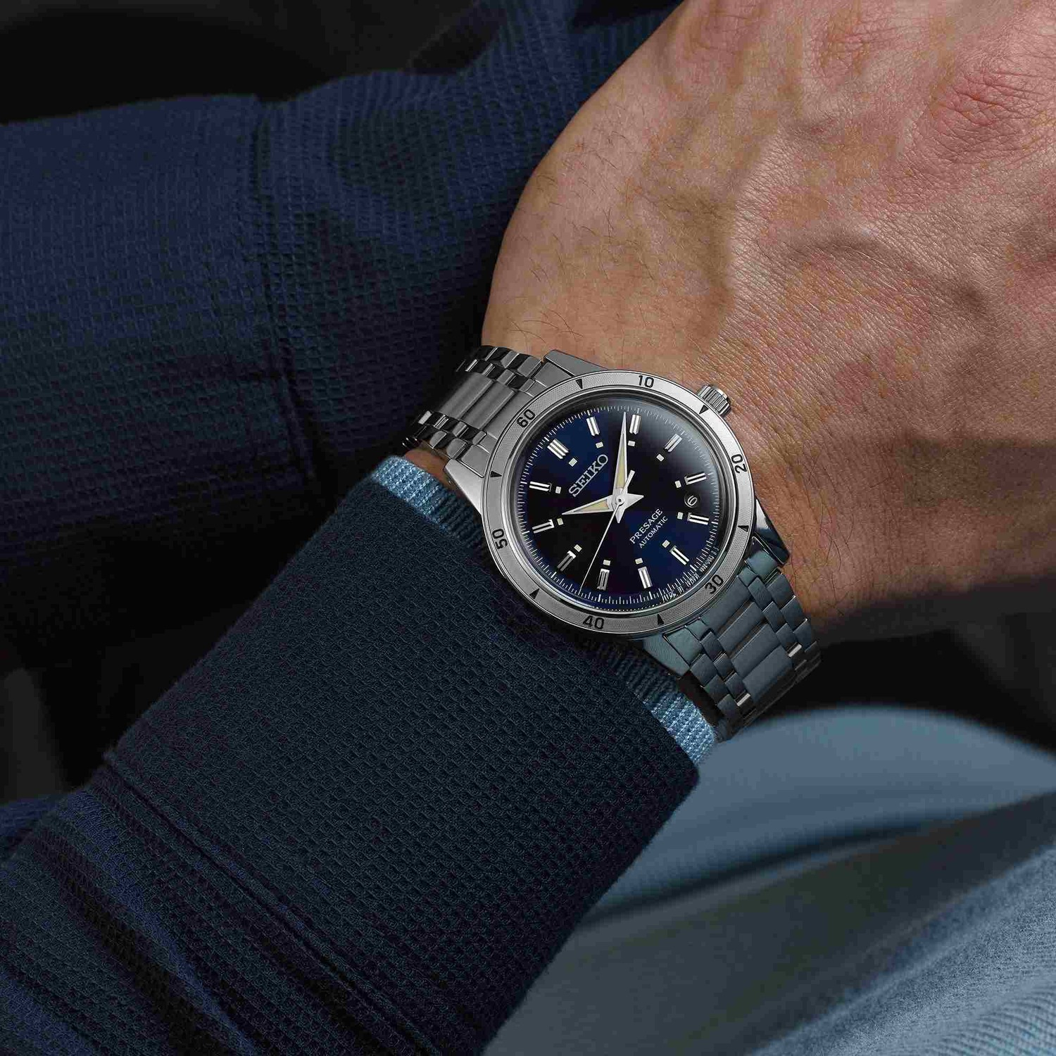 SEIKO Presage 'Elegant Yet Rugged' Style 60s Automatic Navy Dial 39.5mm Silver Stainless Steel Bracelet SRPL07J1 - 5
