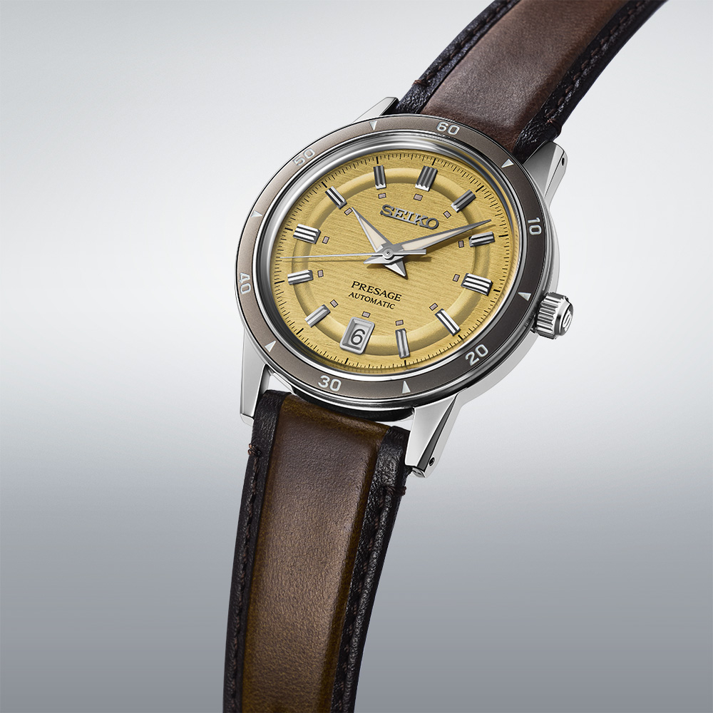 SEIKO Presage Style 60's Automatic Champagne Dial 39.5mm Silver Stainless Steel Brown Leather Strap SRPL75J1 - 