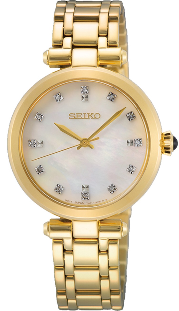 SEIKO Essential Time Pearl Dial with Diamonds 30mm Gold Stainless Steel Bracelet SRZ536P1 - 1