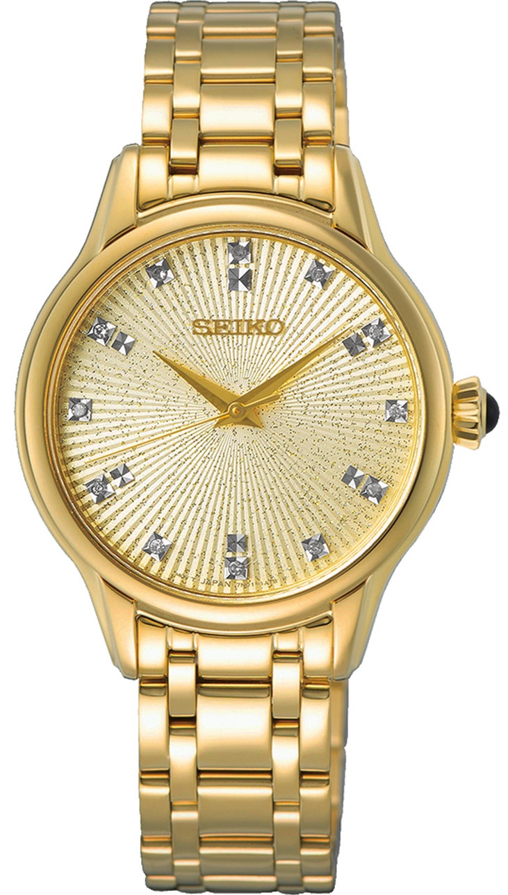 SEIKO Conceptual Series Diamond Line Gold Dial 29.5mm Gold Stainless Steel Bracelet SRZ552P1 - 