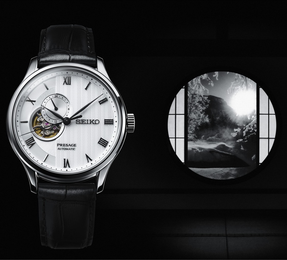 SEIKO Presage ‘Japanese Zen Gardens’ Open Heart Automatic White Dial 41.8mm Silver Stainless Steel Black Leather Strap SSA379J1 - 6