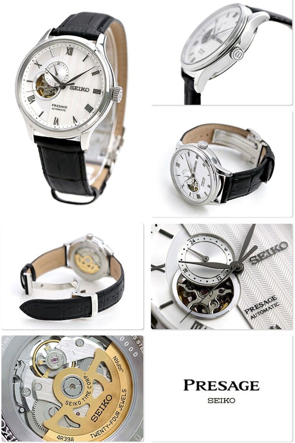 SEIKO Presage ‘Japanese Zen Gardens’ Open Heart Automatic White Dial 41.8mm Silver Stainless Steel Black Leather Strap SSA379J1 - 