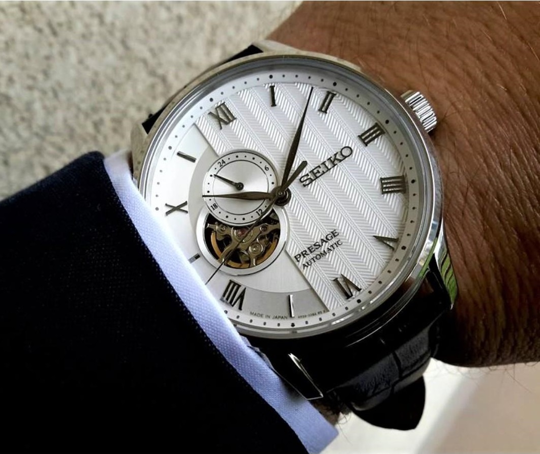 SEIKO Presage ‘Japanese Zen Gardens’ Open Heart Automatic White Dial 41.8mm Silver Stainless Steel Black Leather Strap SSA379J1 - 3