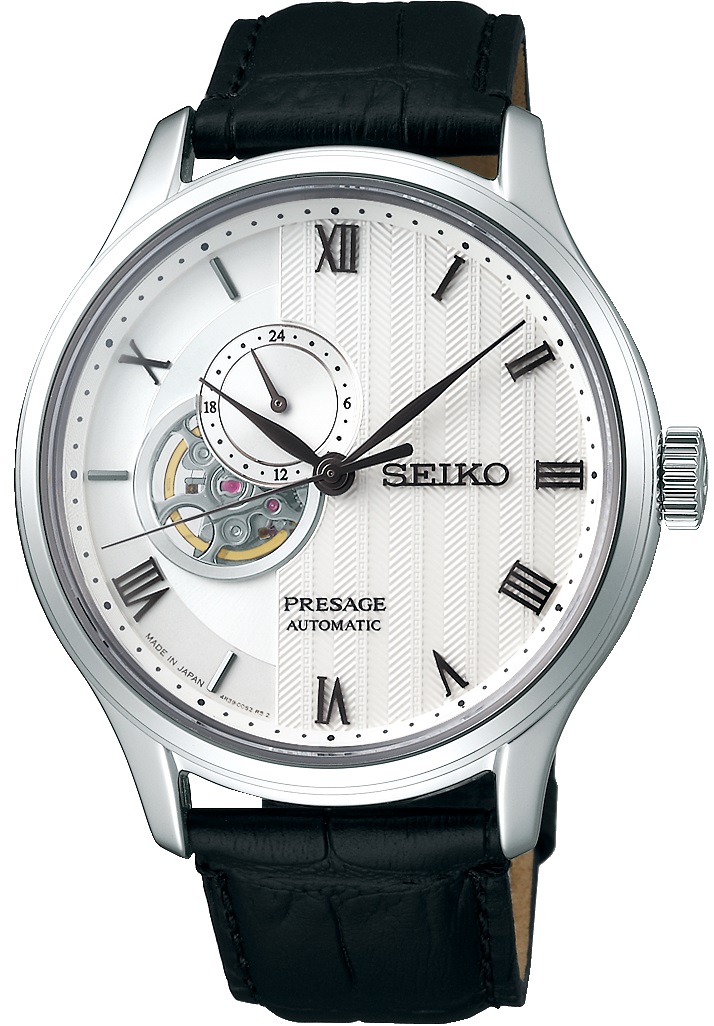 SEIKO Presage ‘Japanese Zen Gardens’ Open Heart Automatic White Dial 41.8mm Silver Stainless Steel Black Leather Strap SSA379J1 - 