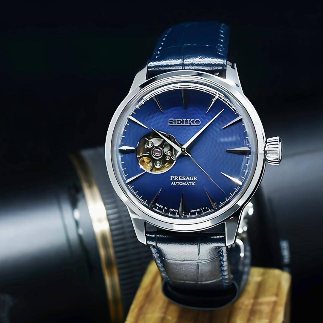 SEIKO Presage Cocktail Time ‘Blue Moon’ Automatic 40.5mm Silver Stainless Steel Blue Leather Strap SSA405J1 - 4