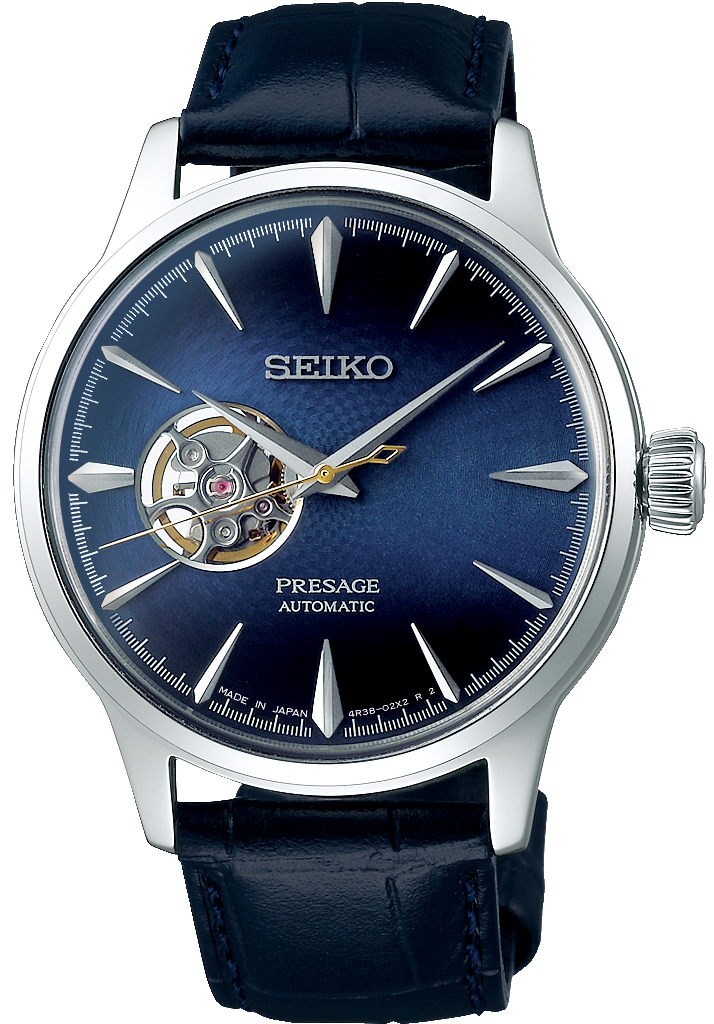 SEIKO Presage Cocktail Time ‘Blue Moon’ Automatic 40.5mm Silver Stainless Steel Blue Leather Strap SSA405J1 - 