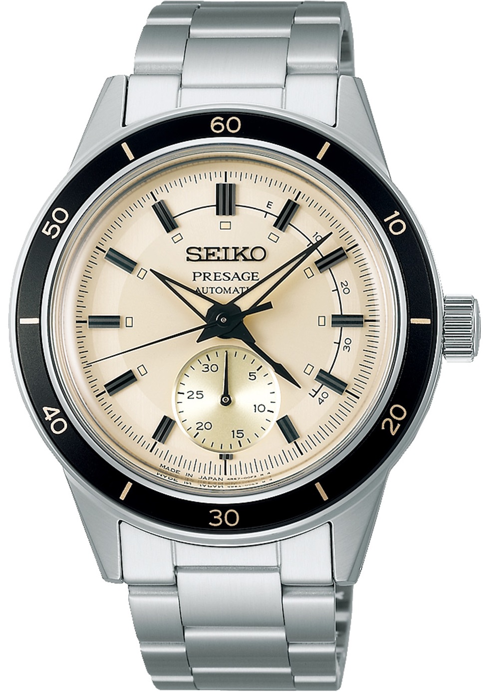 SEIKO Presage Style 60's Power Reserve Automatic Beige Dial 40.8mm Silver Stainless Steel Bracelet SSA447J1 - 