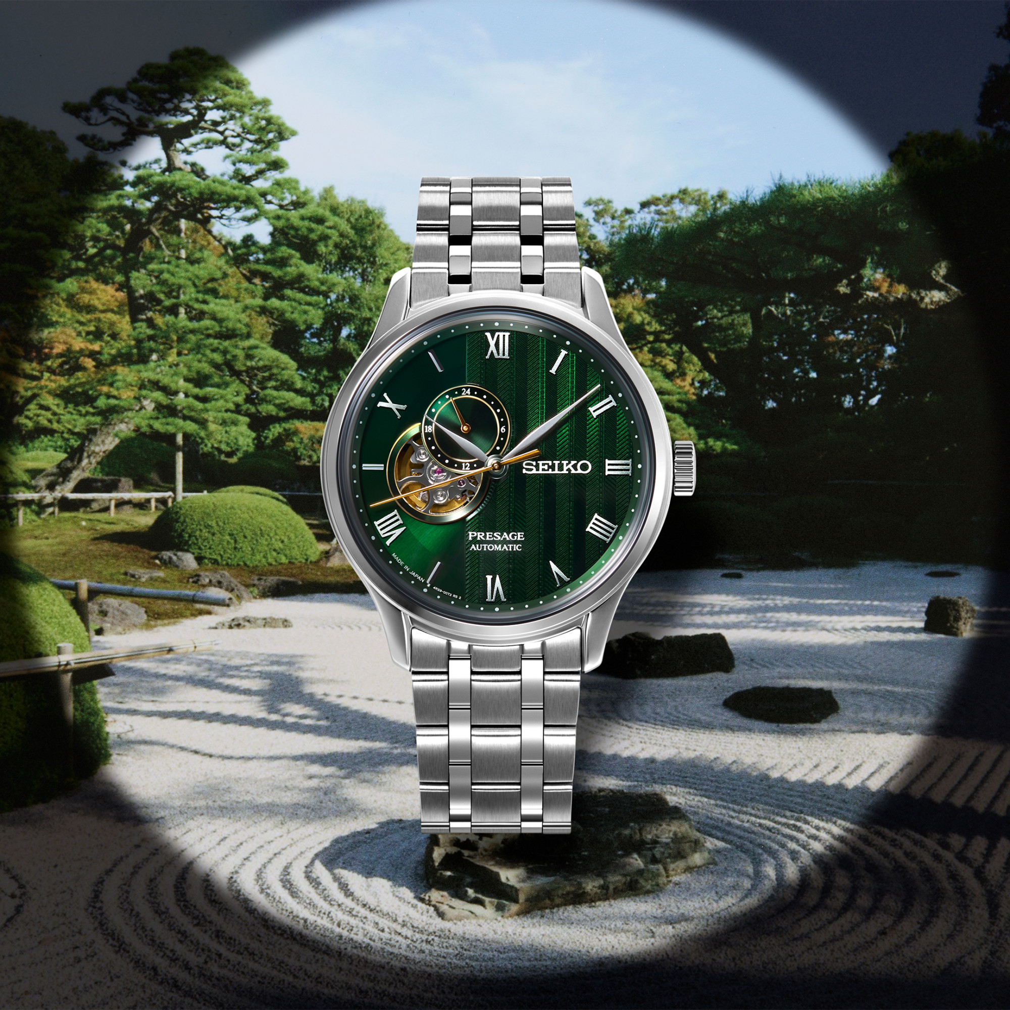 SEIKO Presage ‘Japanese Zen Gardens’ Open Heart Automatic Green Dial 41.8mm Silver Stainless Steel Bracelet SSA463J1 - 3