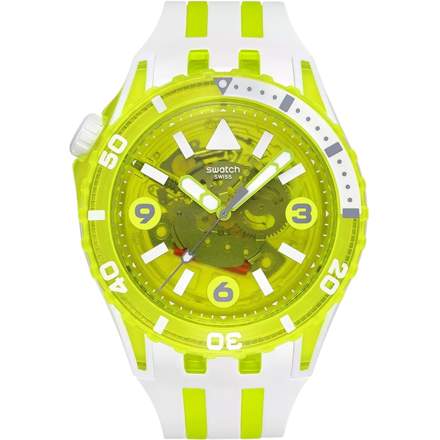 SWATCH Scubaqua Egg Yolk 44mm White Silicone Strap SSCU09J100 - 