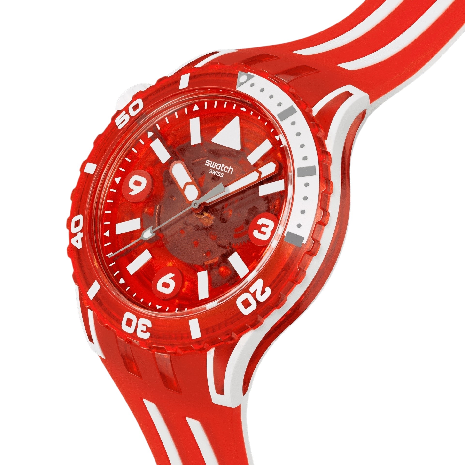 SWATCH Scubaqua Lion's Mane 44mm Red Silicone Strap SSCU09R100 - 3