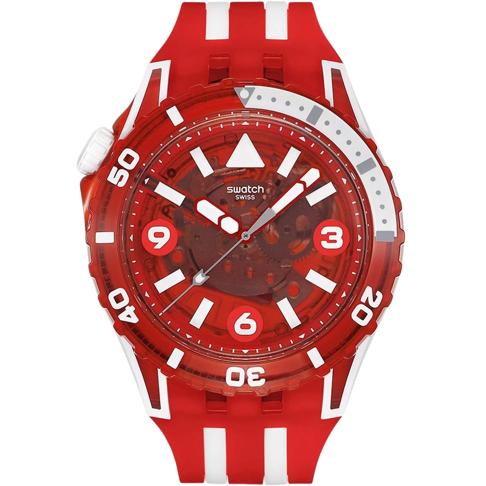 SWATCH Scubaqua Lion's Mane 44mm Red Silicone Strap SSCU09R100 - 