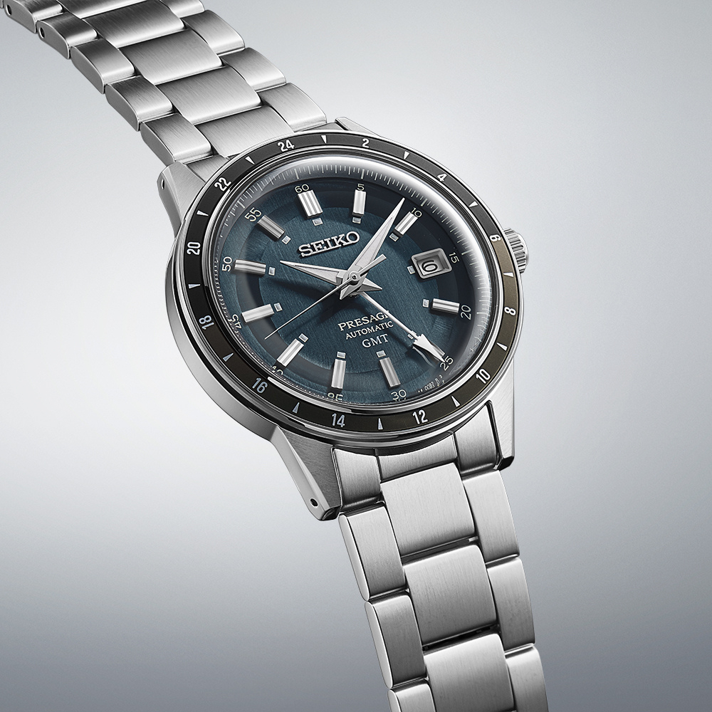 SEIKO Presage 'Petrol Blue' Style 60s Road Trip GMT Automatic 40.8mm Silver Stainless Steel Bracelet SSK009J1 - 3
