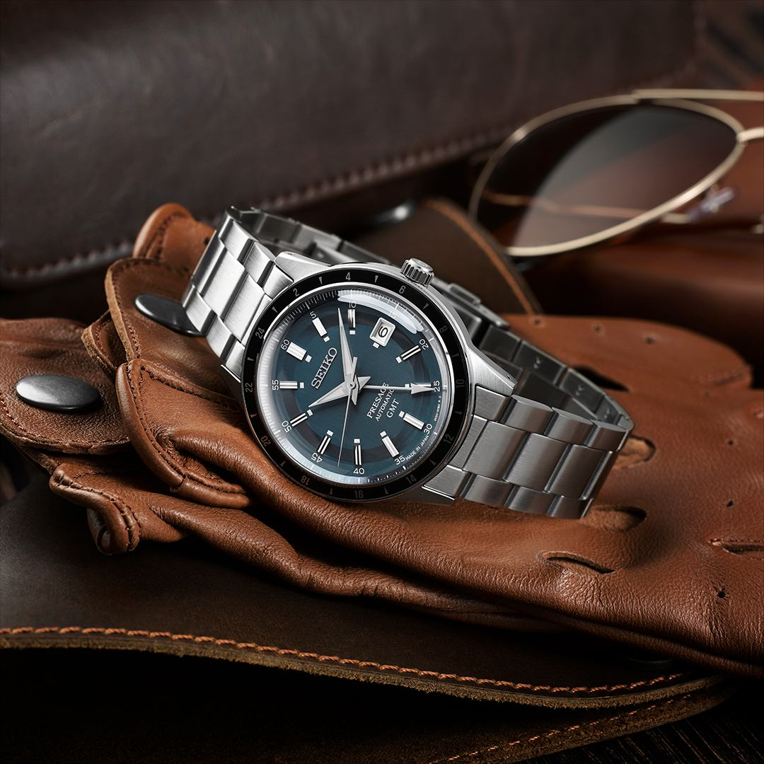 SEIKO Presage 'Petrol Blue' Style 60s Road Trip GMT Automatic 40.8mm Silver Stainless Steel Bracelet SSK009J1 - 4