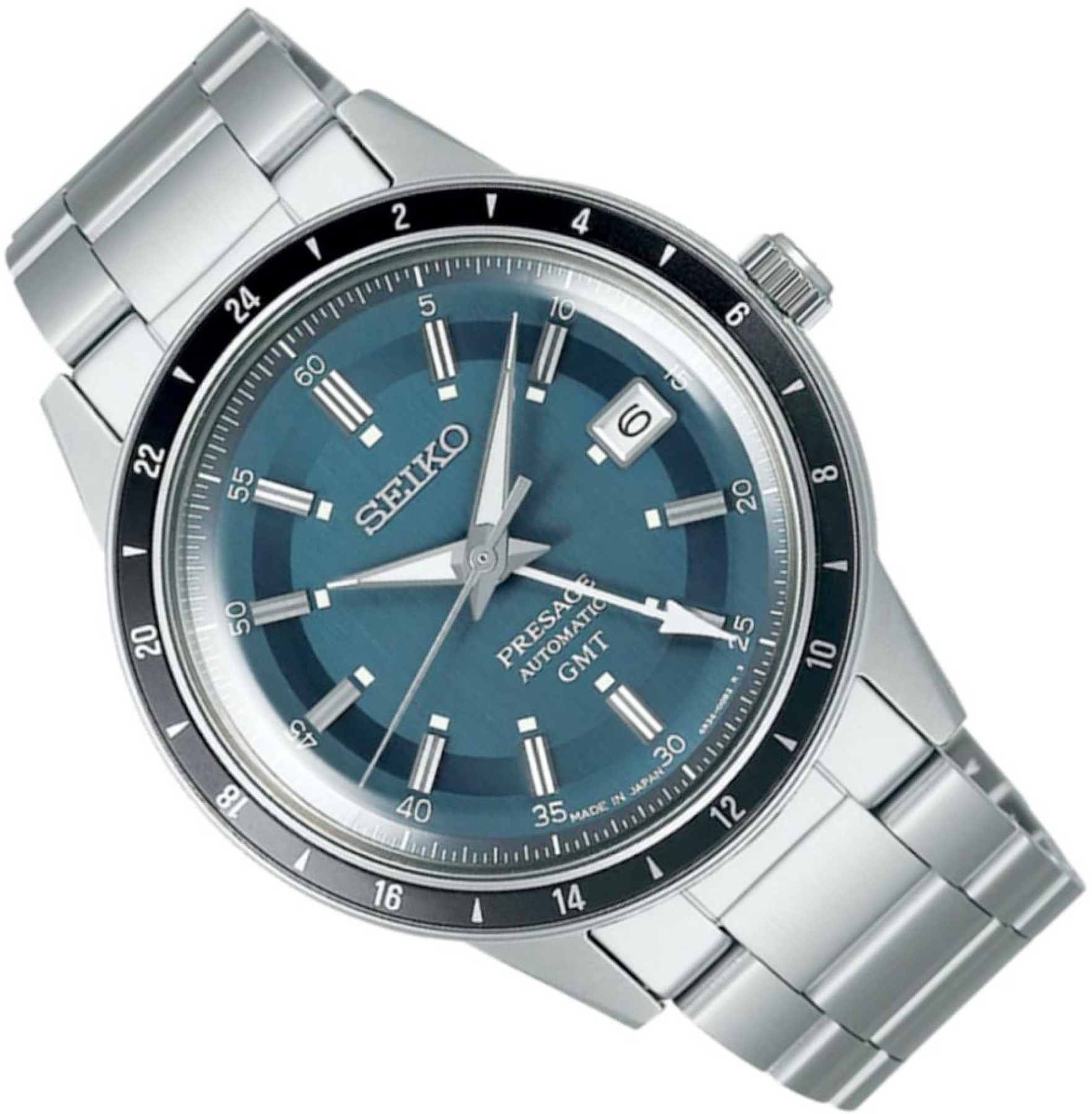 SEIKO Presage 'Petrol Blue' Style 60s Road Trip GMT Automatic 40.8mm Silver Stainless Steel Bracelet SSK009J1 - 2
