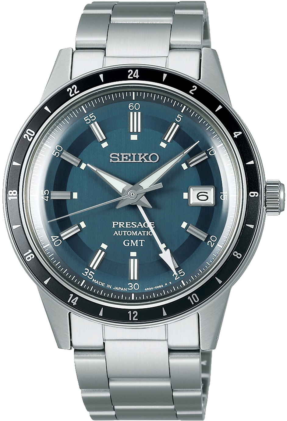 SEIKO Presage 'Petrol Blue' Style 60s Road Trip GMT Automatic 40.8mm Silver Stainless Steel Bracelet SSK009J1 - 1
