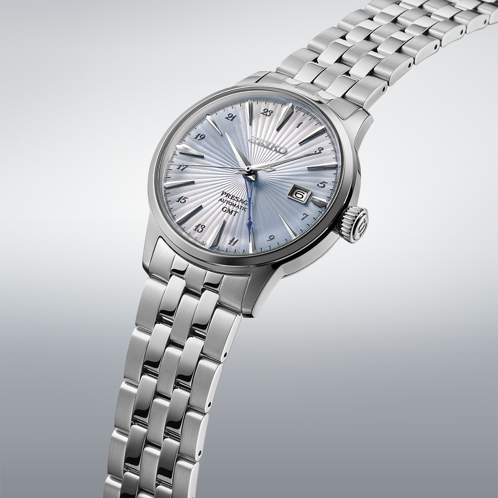 SEIKO Presage 'Skydiving' Cocktail Time GMT Automatic Blue Dial 40.5mm Silver Stainless Steel Bracelet SSK037J1 - 2