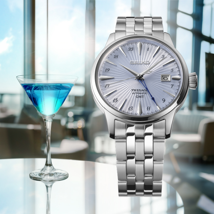 SEIKO Presage 'Skydiving' Cocktail Time GMT Automatic Blue Dial 40.5mm Silver Stainless Steel Bracelet SSK037J1 - 4