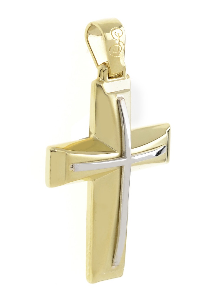 ΣΤΑΥΡΟΣ Ανδρικός Διπλής Όψης Collection από Κ14 Κίτρινο και Λευκό Χρυσό ST1299 - 