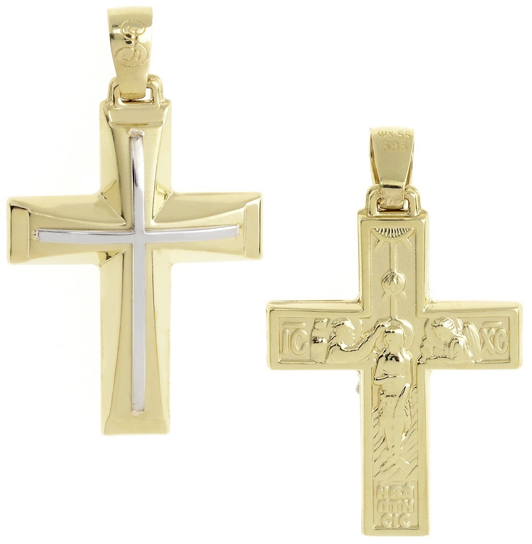 ΣΤΑΥΡΟΣ Ανδρικός Διπλής Όψης Collection από Κ14 Κίτρινο και Λευκό Χρυσό ST1299 - 