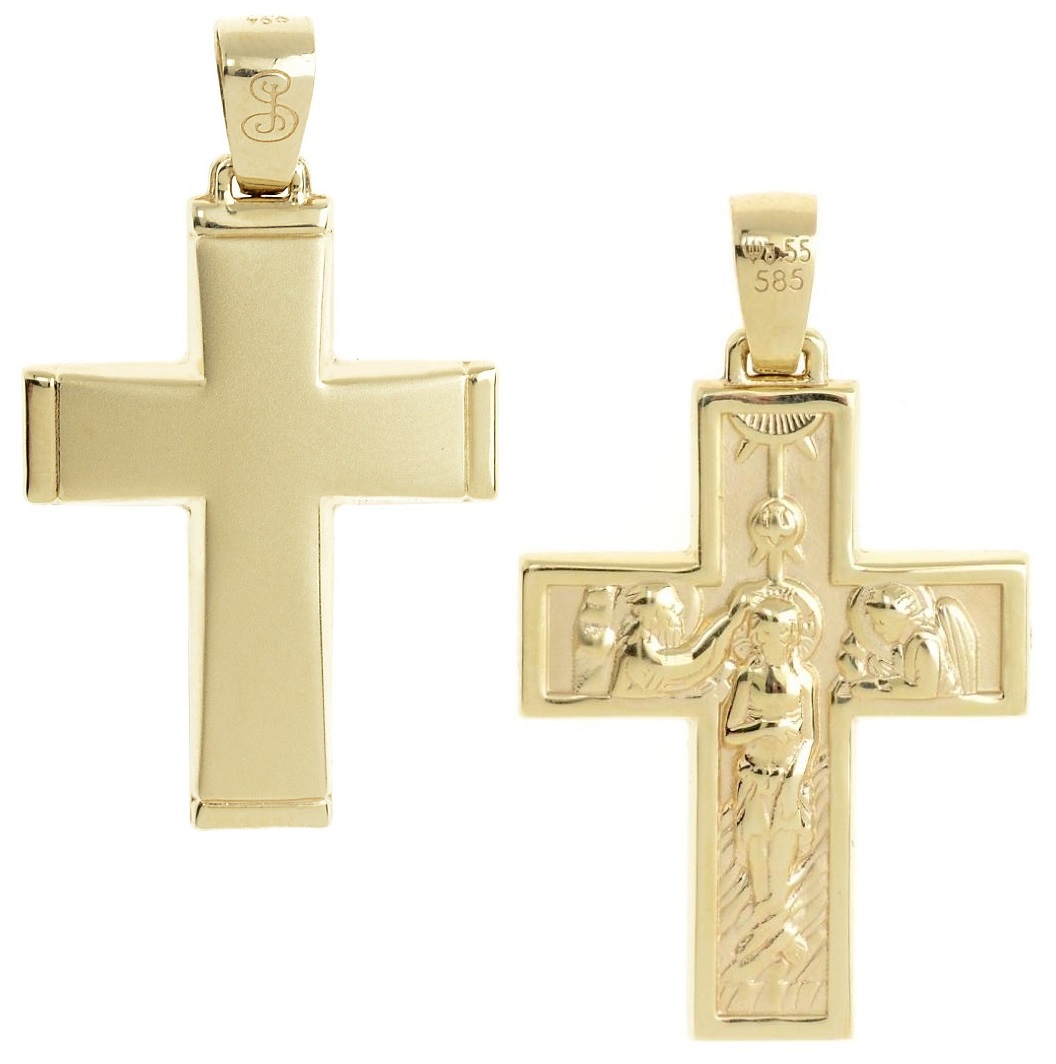 ΣΤΑΥΡΟΣ Ανδρικός Διπλής Όψης SENZIO Collection από Κ14 Κίτρινο Χρυσό ST1302 - 1