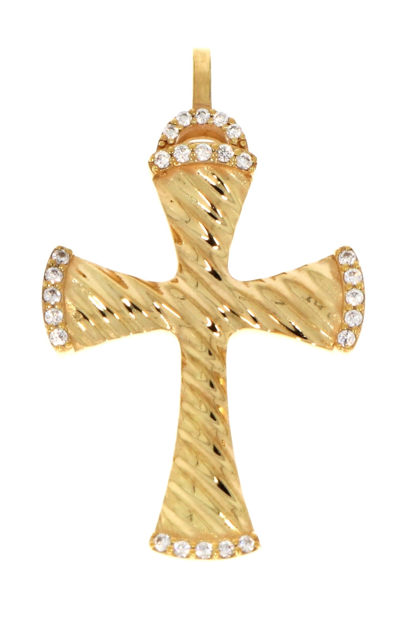 ΣΤΑΥΡΟΣ Γυναικείος SENZIO Collection από Κ14 Κίτρινο Χρυσό με Πέτρες Ζιργκόν STM101B - 