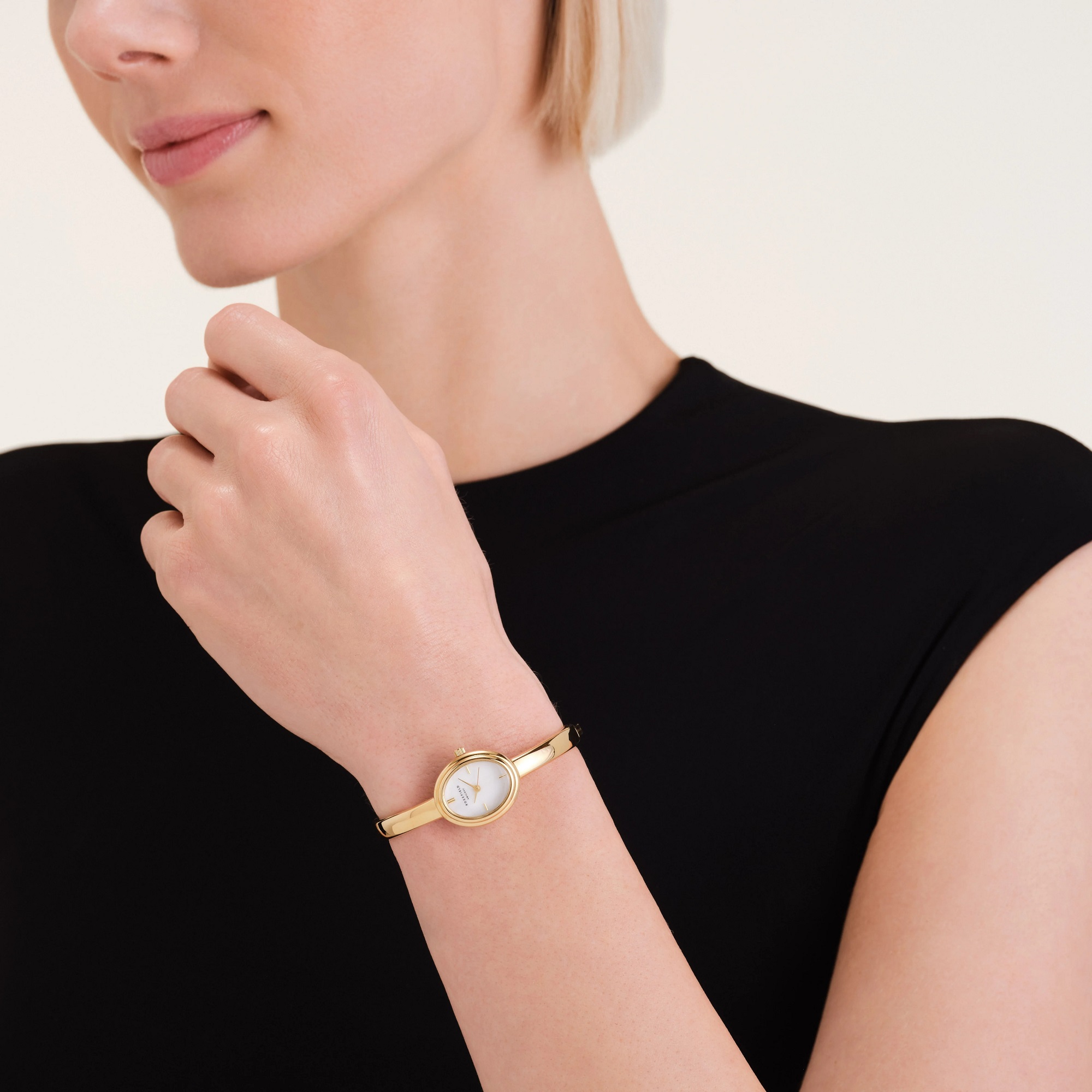 ROSEFIELD Studio Bangle X-Small Size White Pearl Dial 19.5 x 23.5mm Gold Stainless Steel Bracelet STWGSG-ST06 - 