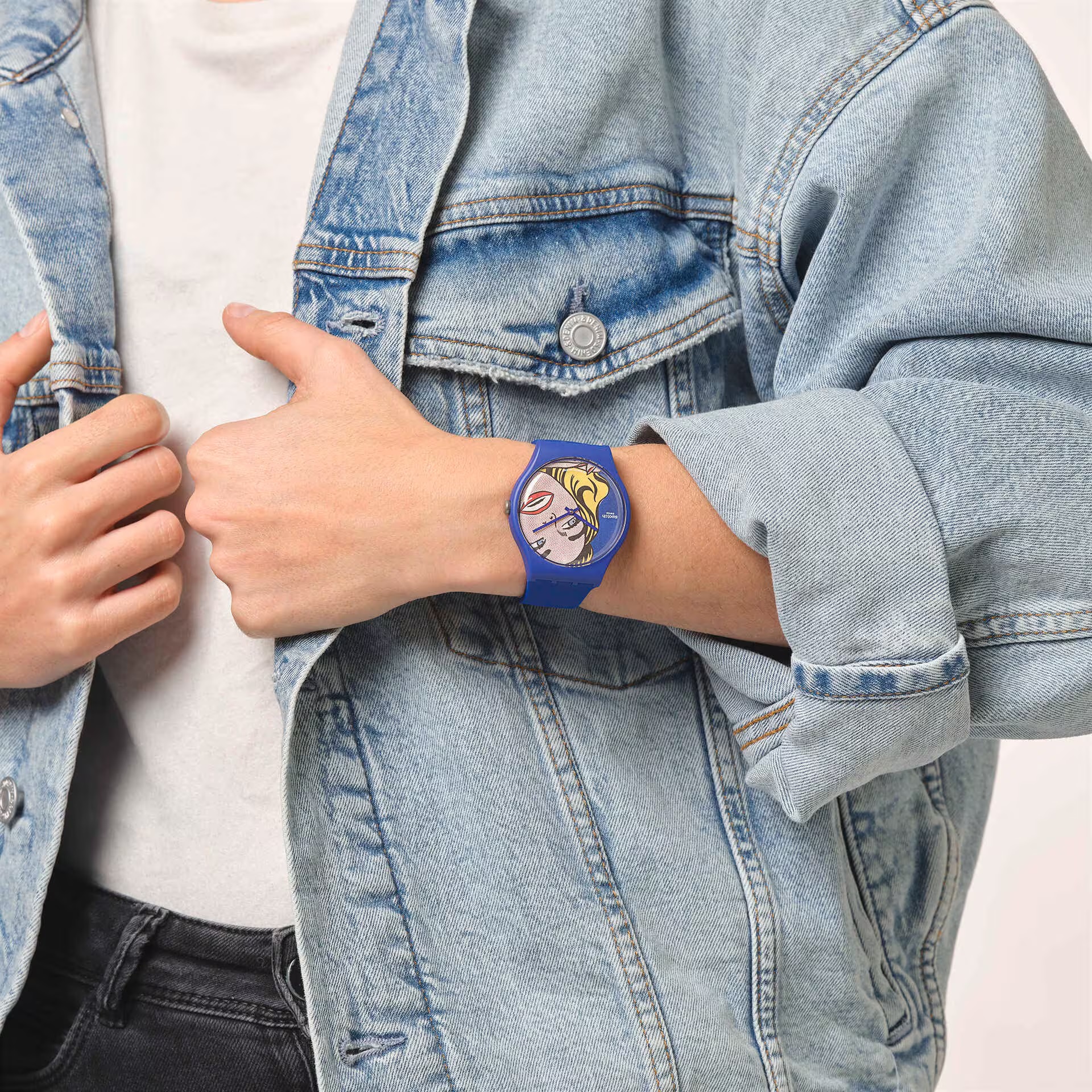 SWATCH Art Journey 2023 Girl by Roy Lichtenstein 41mm Blue Silicon Strap SUOZ352 - 7