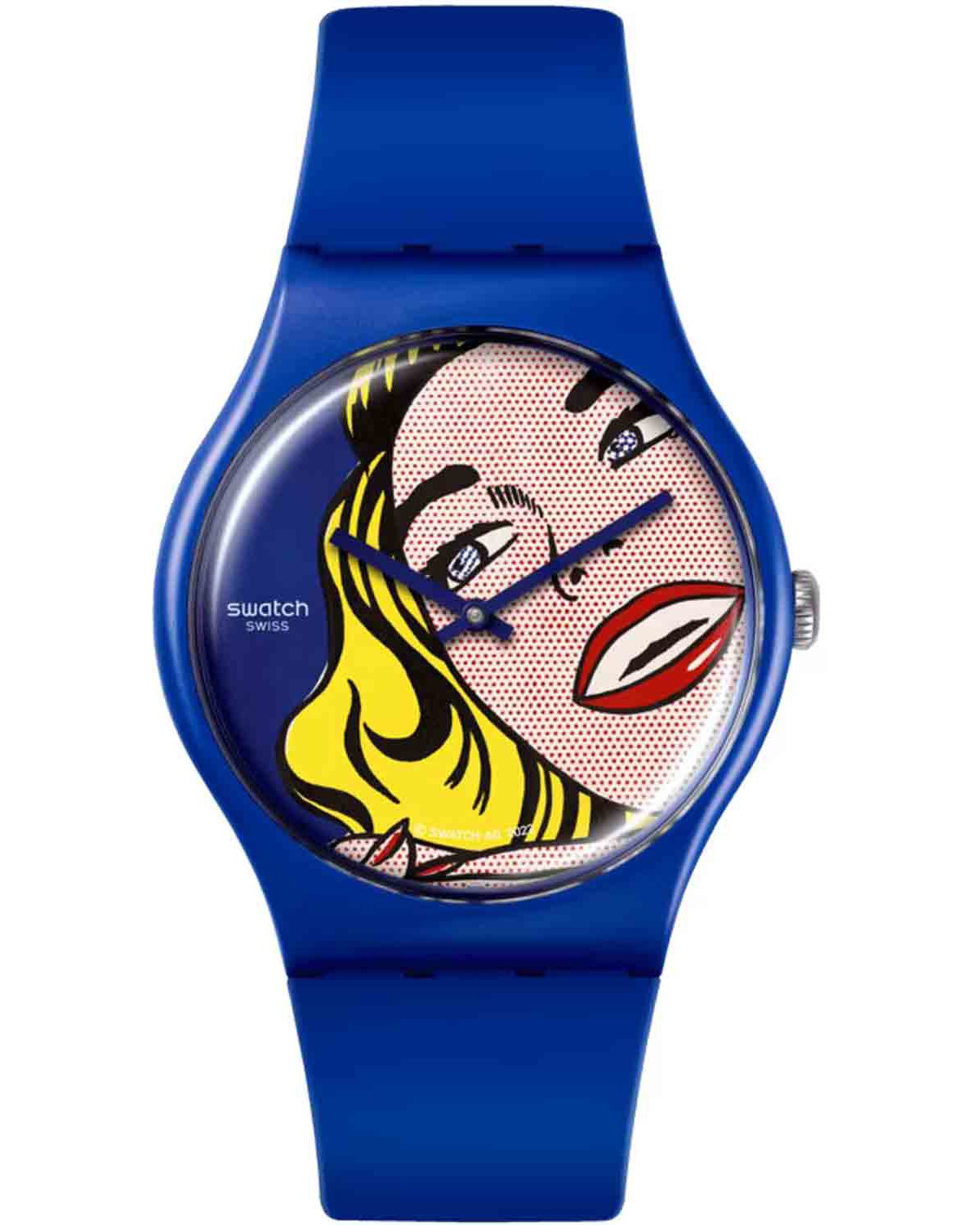 SWATCH Art Journey 2023 Girl by Roy Lichtenstein 41mm Blue Silicon Strap SUOZ352 - 