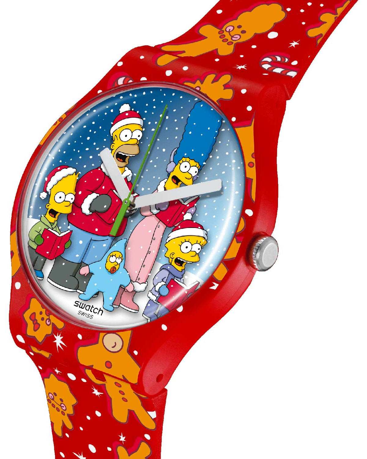 SWATCH The Simpsons Wondrous Winter Wonderland 41mm Multicolor Silicon Strap SUOZ361 - 