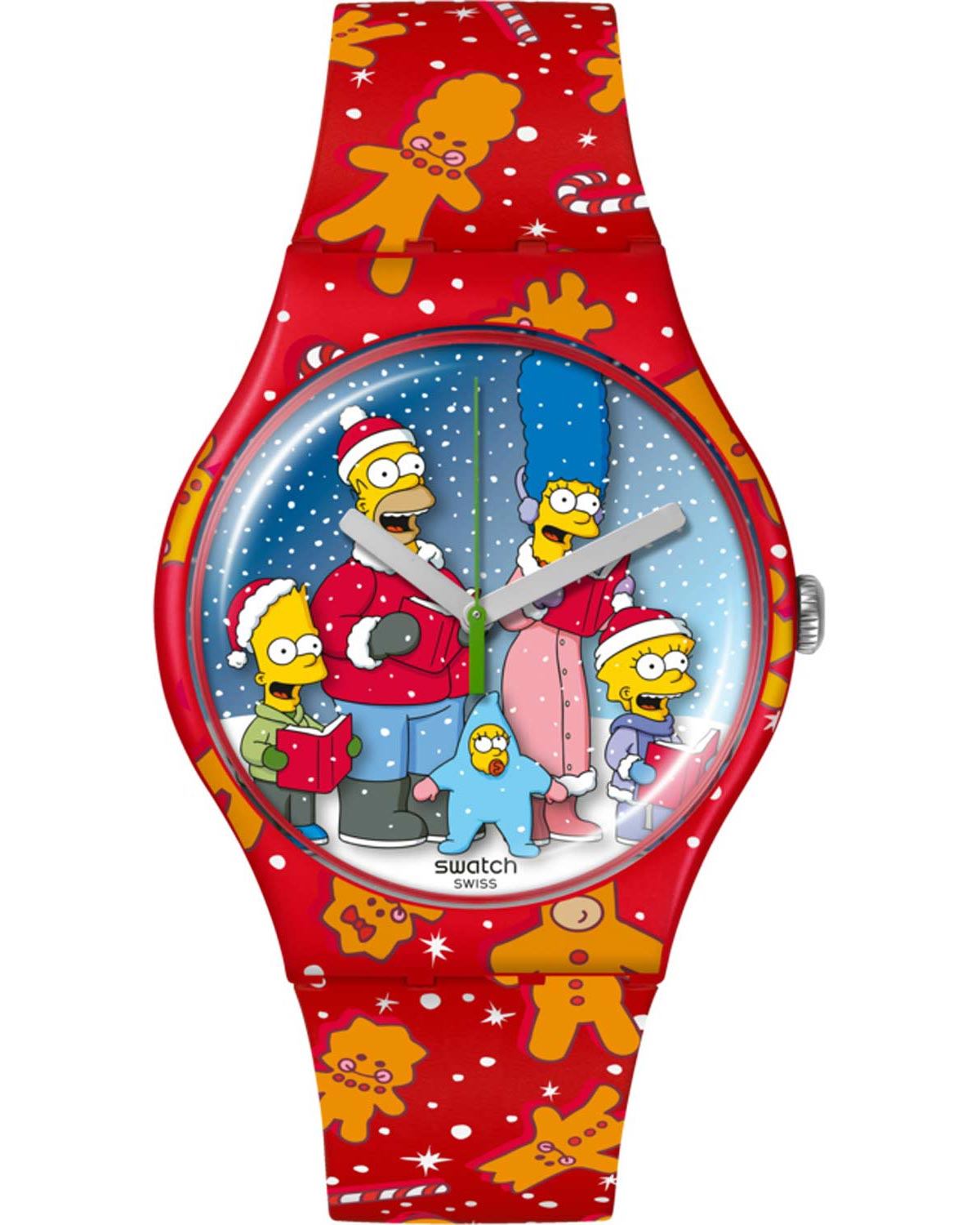 SWATCH The Simpsons Wondrous Winter Wonderland 41mm Multicolor Silicon Strap SUOZ361 - 