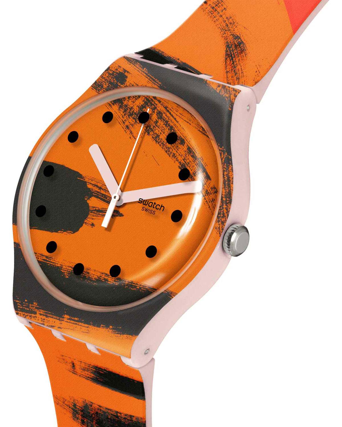 SWATCH X Tate Gallery Orange and Red on Pink by Wilhelmina Barns-Graham 41mm Multicolor Rubber Strap SUOZ362 - 