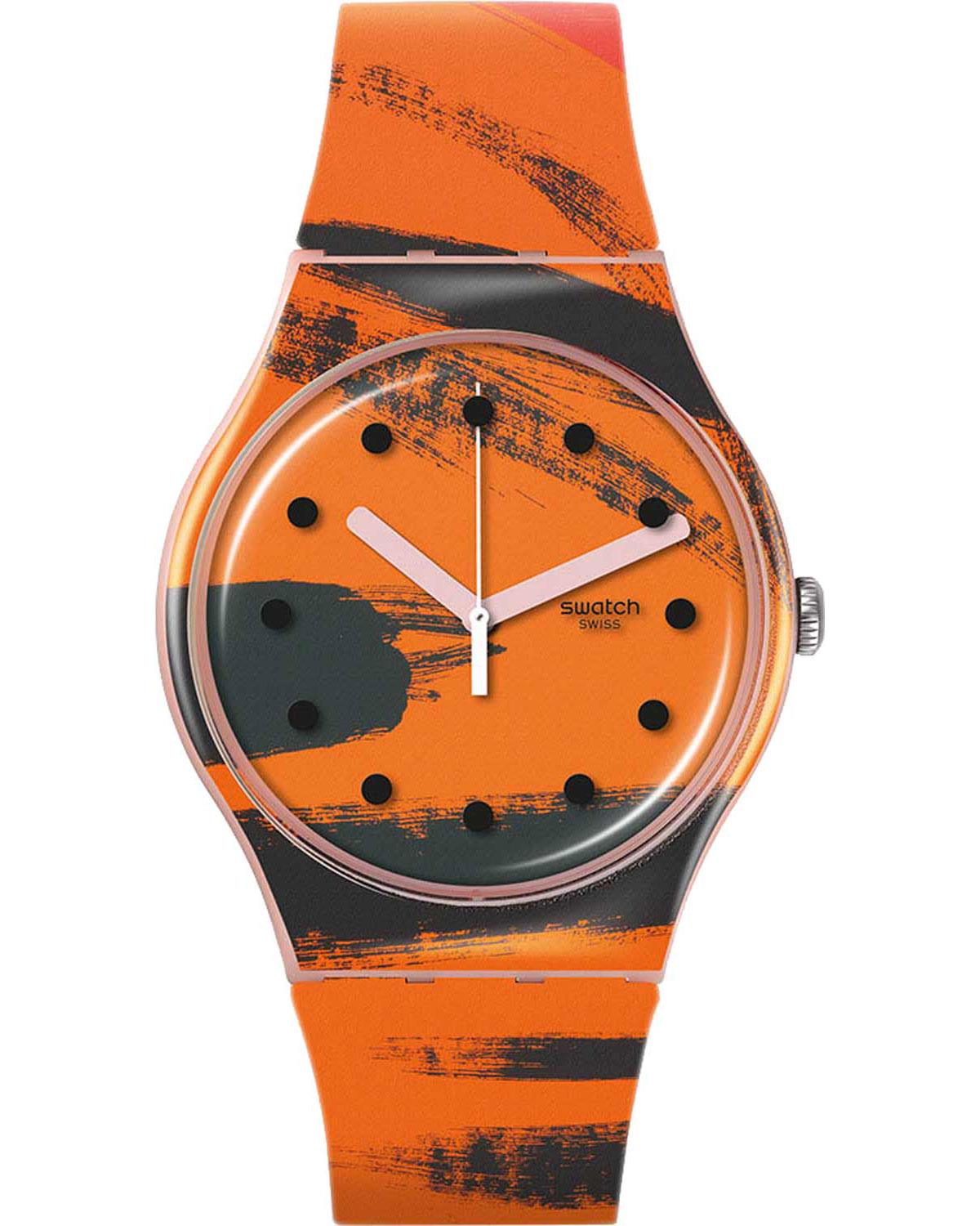 SWATCH X Tate Gallery Orange and Red on Pink by Wilhelmina Barns-Graham 41mm Multicolor Rubber Strap SUOZ362 - 