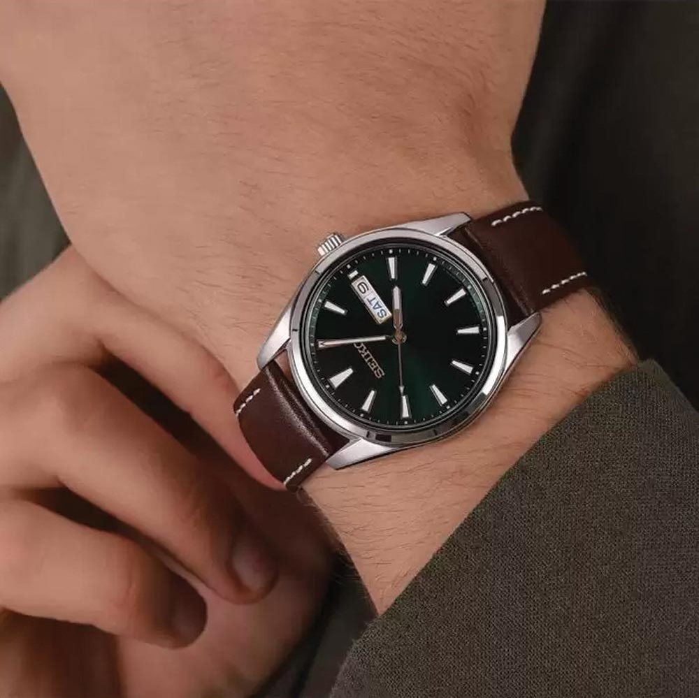 SEIKO Conceptual Series Day-Date Green Dial 40.2mm Silver Stainless Steel Brown Leather Strap SUR449P1F - 2