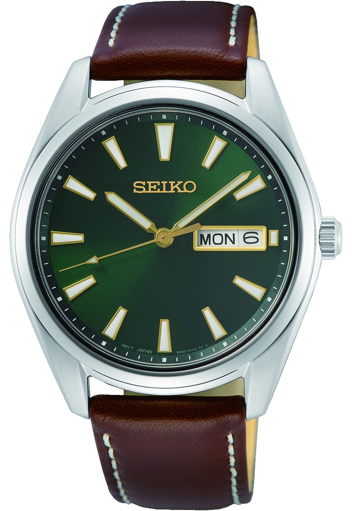 SEIKO Conceptual Series Day-Date Green Dial 40.2mm Silver Stainless Steel Brown Leather Strap SUR449P1F - 1