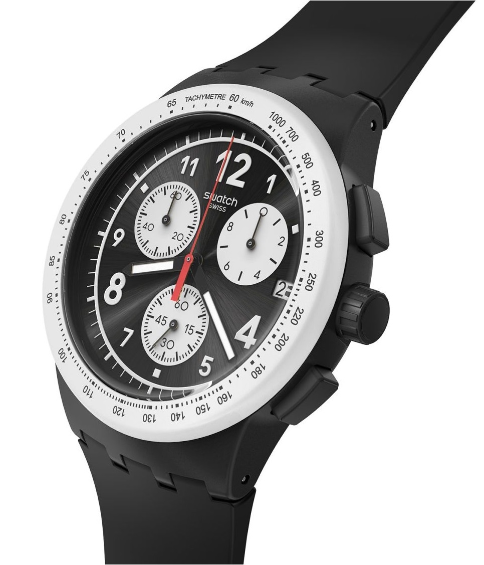 SWATCH Nothing Basic About Black Chronograph 42mm Black Silicone Strap SUSB420 - 2