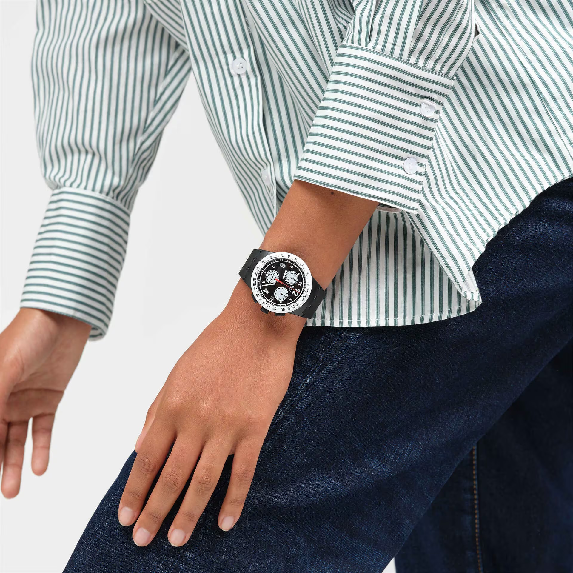 SWATCH Nothing Basic About Black Chronograph 42mm Black Silicone Strap SUSB420 - 4