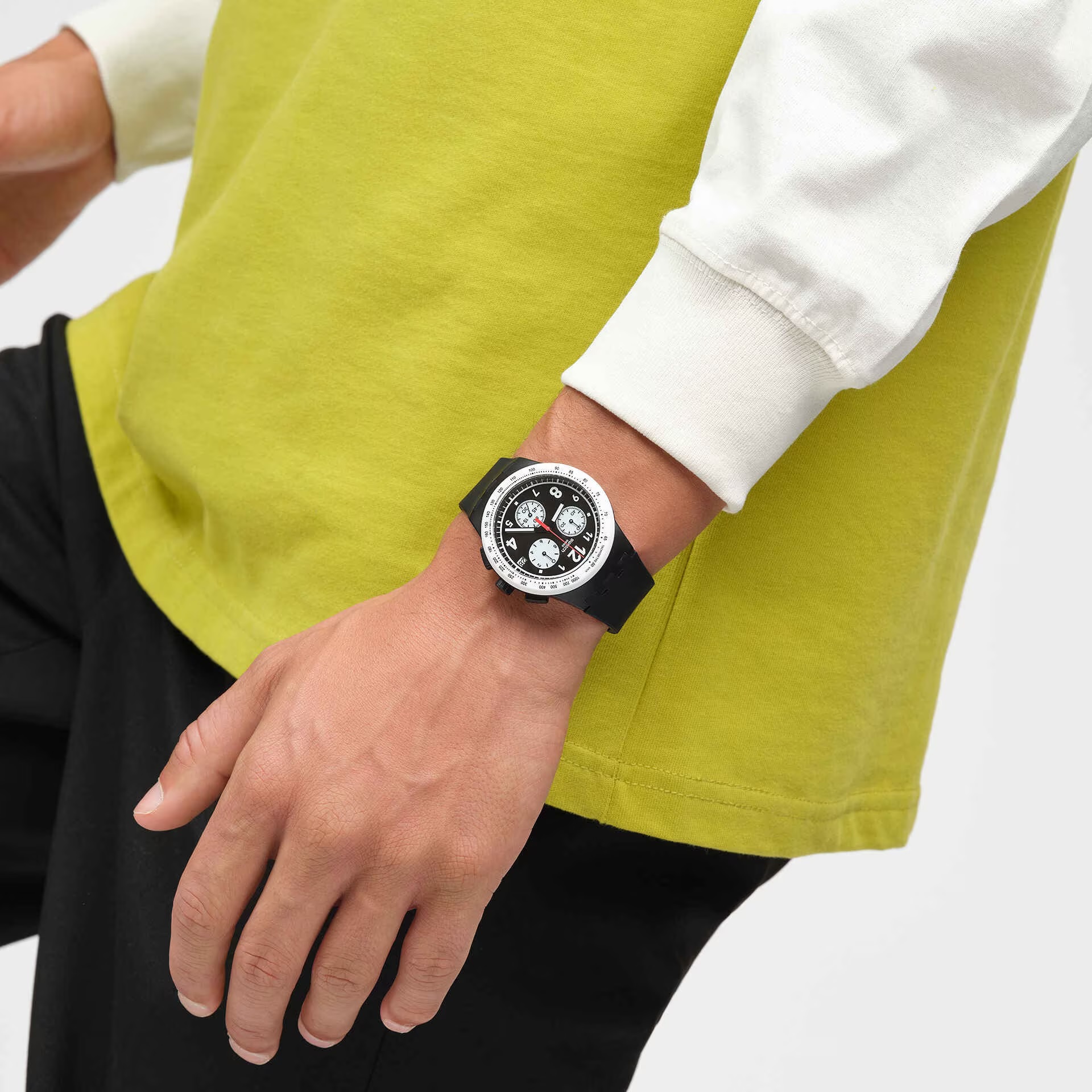SWATCH Nothing Basic About Black Chronograph 42mm Black Silicone Strap SUSB420 - 5
