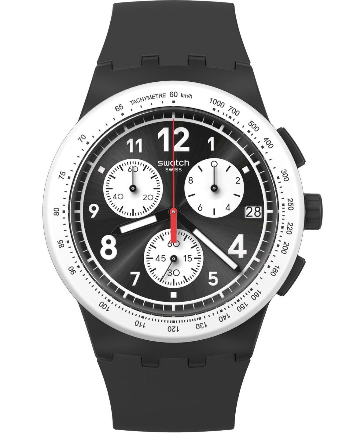 SWATCH Nothing Basic About Black Chronograph 42mm Black Silicone Strap SUSB420 - 1