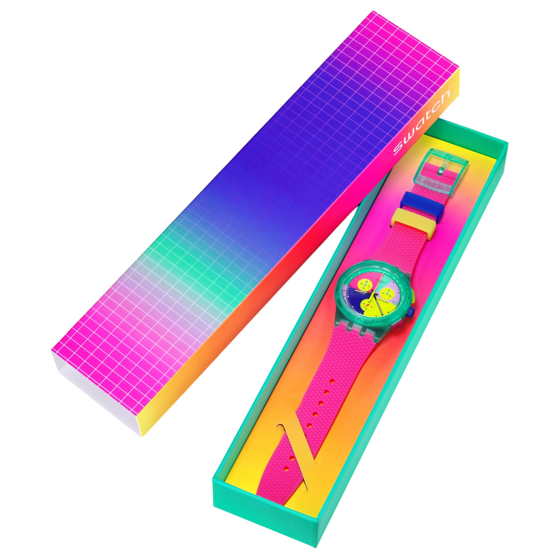 SWATCH Neon Flash Arrow Chronograph 42mm Pink Silicon Strap SUSG408 - 5